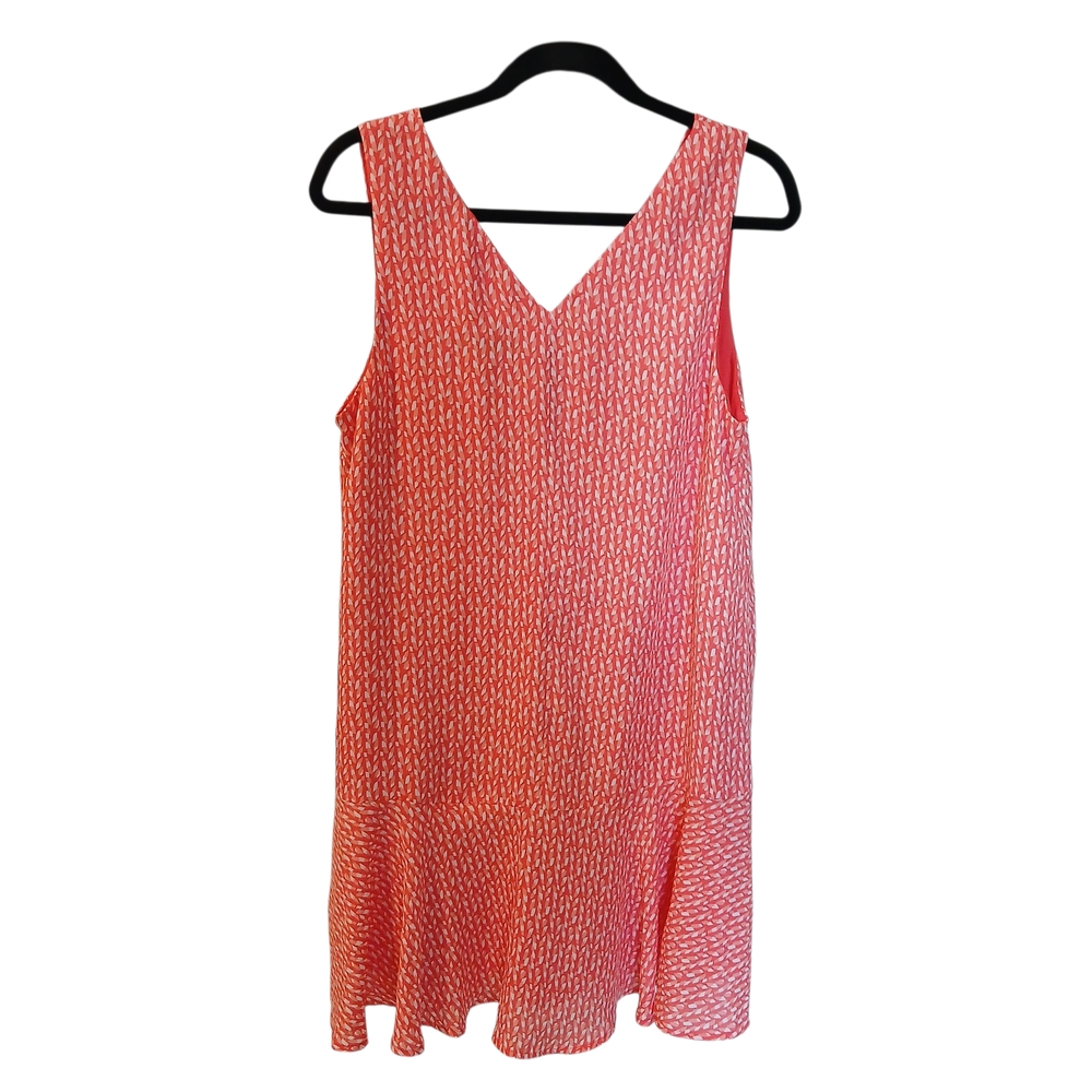 Banana Republic Sheath Dress Sz Medium Orange Geo Print Ruffle Sleeveless V Neck